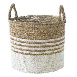 Panier de rangement en fibres naturelles tons blanc et beige D. 48cm