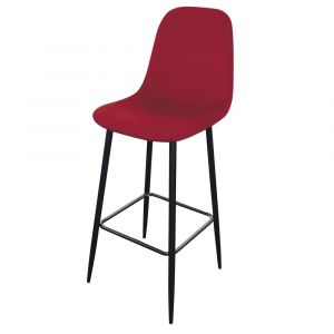 Tabouret de bar m&eacute;tal noir et assise velours rouge 42x47x108cm