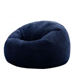 Pouf velours c&ocirc;tel&eacute; bleu marine