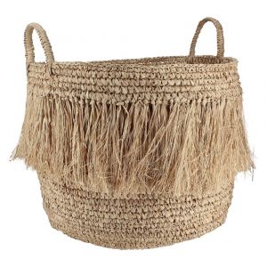 Panier &agrave; franges en raphia naturel avec anses 48cm