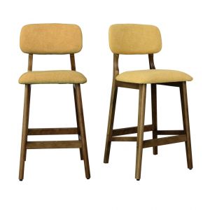 Tabouret de bar en bois patin&eacute; noyer et Tissu Trendy Safran (x2)