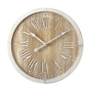 Horloge murale &agrave; chiffres romains effet bois blanc et marron &oslash; 40 cm