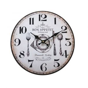 Horloge murale de cuisine blanc et marron &oslash; 33,8 cm