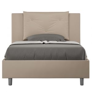 Lit coffre rembourr&eacute; 120x190 similicuir taupe