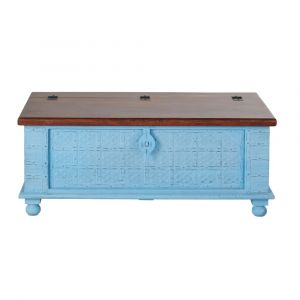 Coffre en bois d'acacia massif bleu L 125 cm
