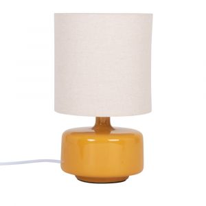 Lampe en céramique jaune et abat-jour écru