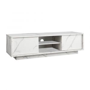 Meuble  tv 2 portes aspect marbre blanc