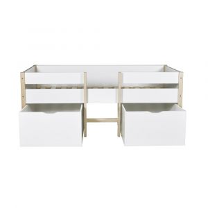 Lit mi-hauteur avec 2 tiroirs blanc et bois clair 90x190 cm