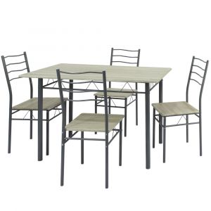 Ensemble de Table et 4 chaises pour salle &agrave; manger ch&ecirc;ne/gris