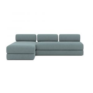 Canap&eacute; d'angle convertible 6 places en tissu bleu vert