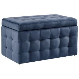 Pouf de rangement velours bleu fonc&eacute;
