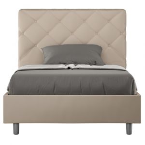 Lit coffre rembourr&eacute; 120x190 similicuir taupe