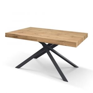 Table extensible en ch&ecirc;ne rustique, pi&egrave;tement anthracite 160x90-240x90