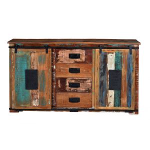 Buffet en bois recycl&eacute; multicolore