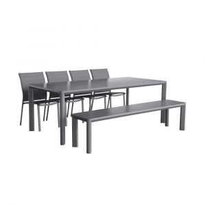 Table de jardin aluminium et textil&egrave;ne 1 banc 4 chaises anthracite