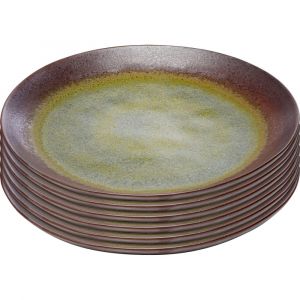 Assiette plate en fa&iuml;ence violette et verte D22 - Lot de 6