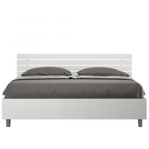 Lit coffre 160x190 t&ecirc;te de lit droite effet bois fr&ecirc;ne blanc