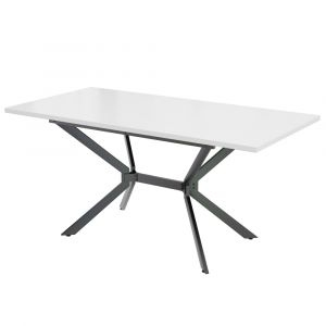 Table de salle &agrave; manger rectangulaire extensible blanche pieds noirs