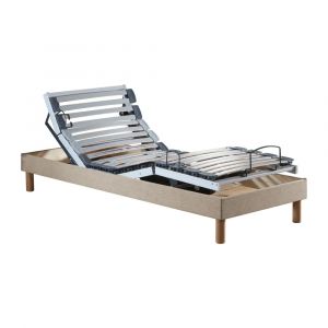 Sommier &eacute;lectrique matelas m&eacute;moire forme x190beige 90 x190