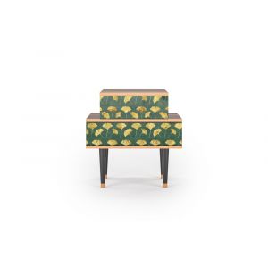Table de chevet vert et jaune 2 tiroirs L 58 cm