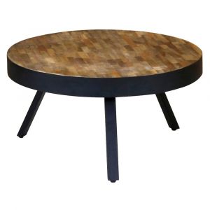 Table basse teck recyclé et métal ronde D76 cm