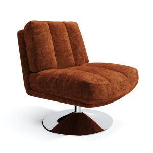 Fauteuil de salon pivotant pied chrome velours textur&eacute; terracotta