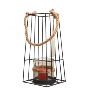 Lanterne jardin extérieur à poser bougie ancienne métal noir 36cm