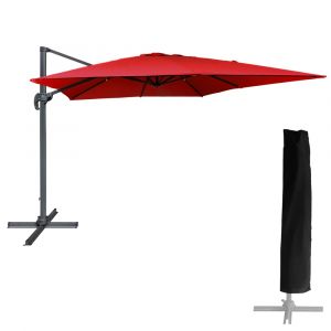 Parasol d&eacute;port&eacute; carr&eacute; 3x3m aluminium toile rouge avec housse