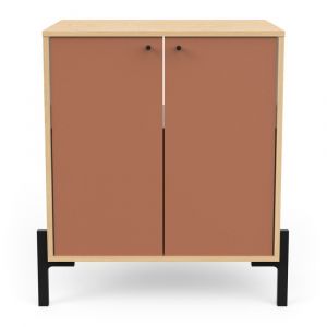 Meuble sous vasque 2 portes L69,2 cm - Effet Ch&ecirc;ne et Orange