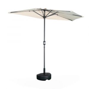 Demi parasol de balcon droit m&acirc;t en aluminium toile sable D250cm