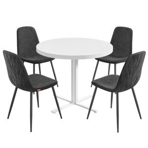 1 table ronde avec 4 chaises de salle &agrave; manger blanc et gris