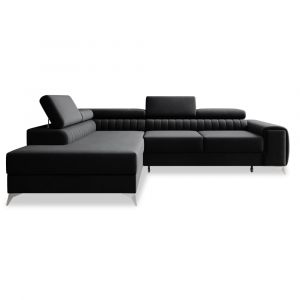 Canap&eacute; d'angle gauche convertible 6 places en velours noir