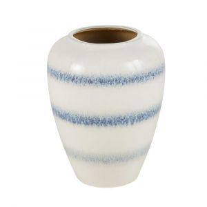 Grand vase en gr&egrave;s blanc et bleu H64