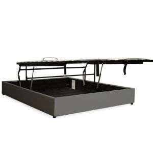 Lit coffre ouverture parall&egrave;le simili cuir gris 140x190 cm