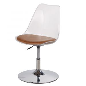 Chaise pivotante r&eacute;glable en polypropyl&egrave;ne transparent et coussin marron