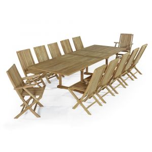 Salon de jardin 10 chaises + 2 fauteuils en teck massif