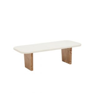 Table basse en microciment avec pieds en bois vieilli 95x30cm