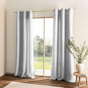 Rideau &agrave; &oelig;illets en pur lin lav&eacute; Gris argent 150x350cm