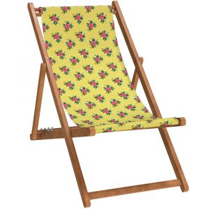 Chilienne pliante en hêtre lasuré et toile imprimé fleuri jaune