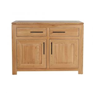 Buffet bas parisien moderne en ch&ecirc;ne clair 2 portes 2 tiroirs