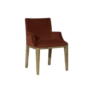Fauteuil de table en h&eacute;v&eacute;a et velours caramel cuivr&eacute;