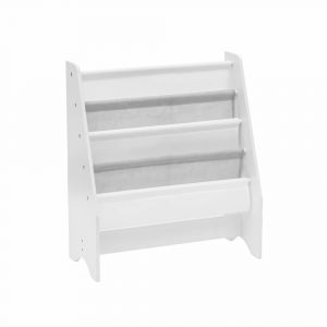 Biblioth&egrave;que enfant blanche et grise avec 4 &eacute;tag&egrave;res