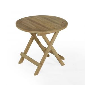 Table basse pliante de jardin en teck massif D 50 cm