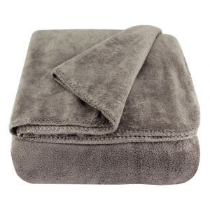 Plaid polaire en polyester recycl&eacute; taupe 150x230