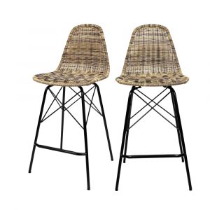 Lot de 2 chaises de bar 63 cm en r&eacute;sine tress&eacute; marron