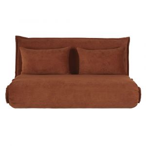 Canap&eacute; clic-clac 2 places en velours c&ocirc;tel&eacute; orange &eacute;cureuil