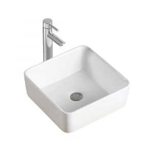 Vasque &agrave; poser carr&eacute;e en c&eacute;ramique blanche 37cm