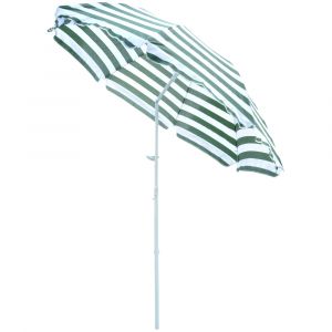 Parasol de plage &oslash; 180 cm polyester vert blanc ray&eacute;