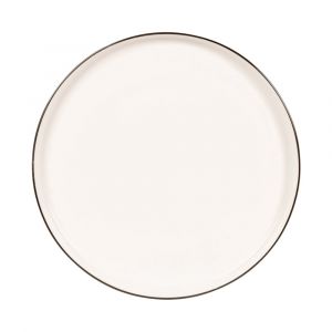 Assiette &agrave; dessert en porcelaine blanche et liser&eacute; noir