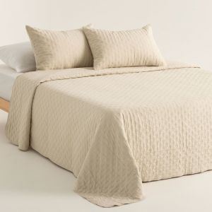 Couvre lit boutis beige 250x270 + 2(50x70) cm